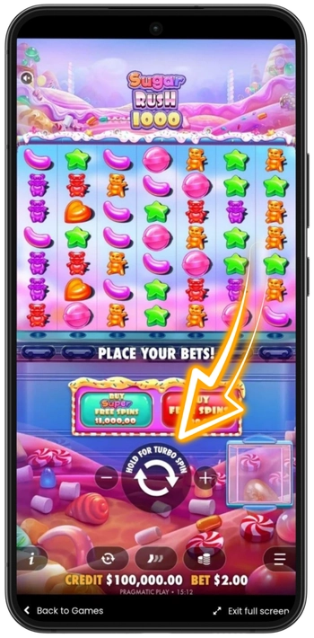 Snurra-knappen i Sugar Rush 1000