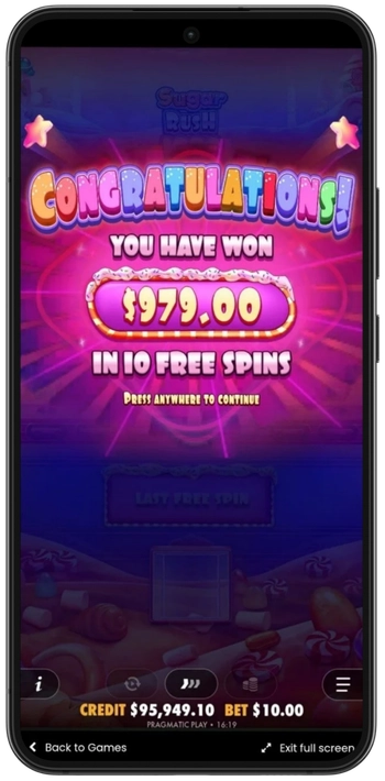 Totalvinst från free spins i Sugar Rush 1000