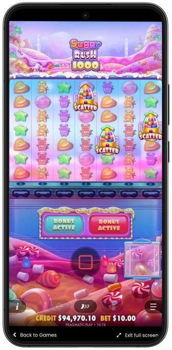 Tre scatters startar bonusen i Sugar Rush 1000