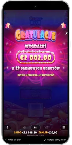 Łączna wygrana z darmowych spinów w Sugar Rush 1000